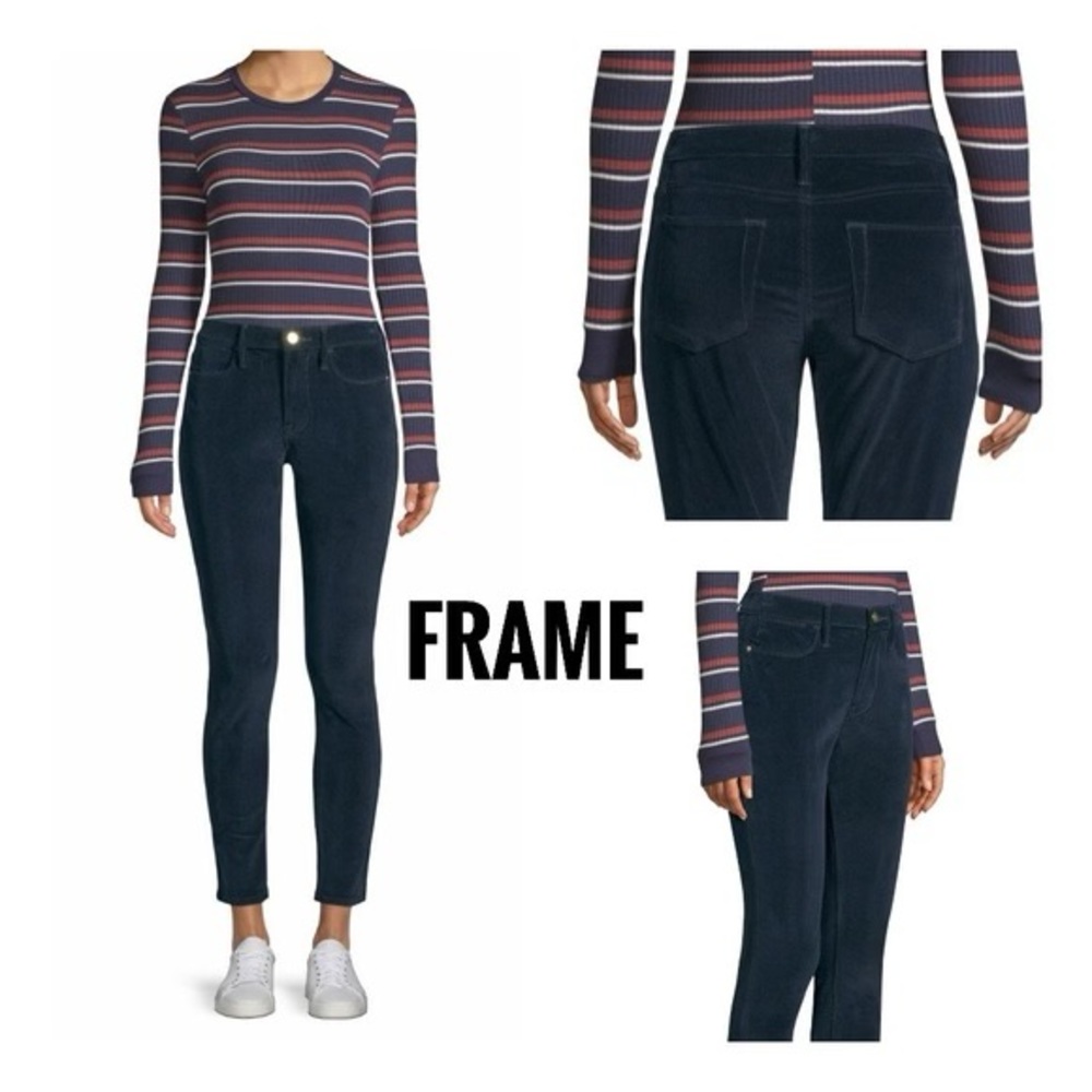 Frame High Rise Corduroy Skinny Jeans in Navy